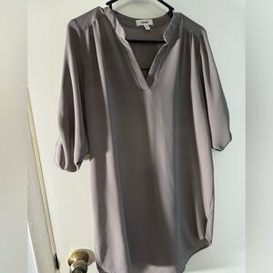 Gray tunic blouse roll sleeves with button tabs